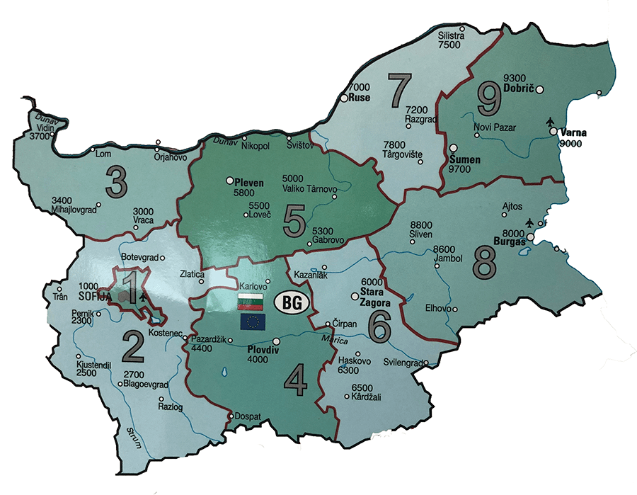 Республика Болгария по квадратам
